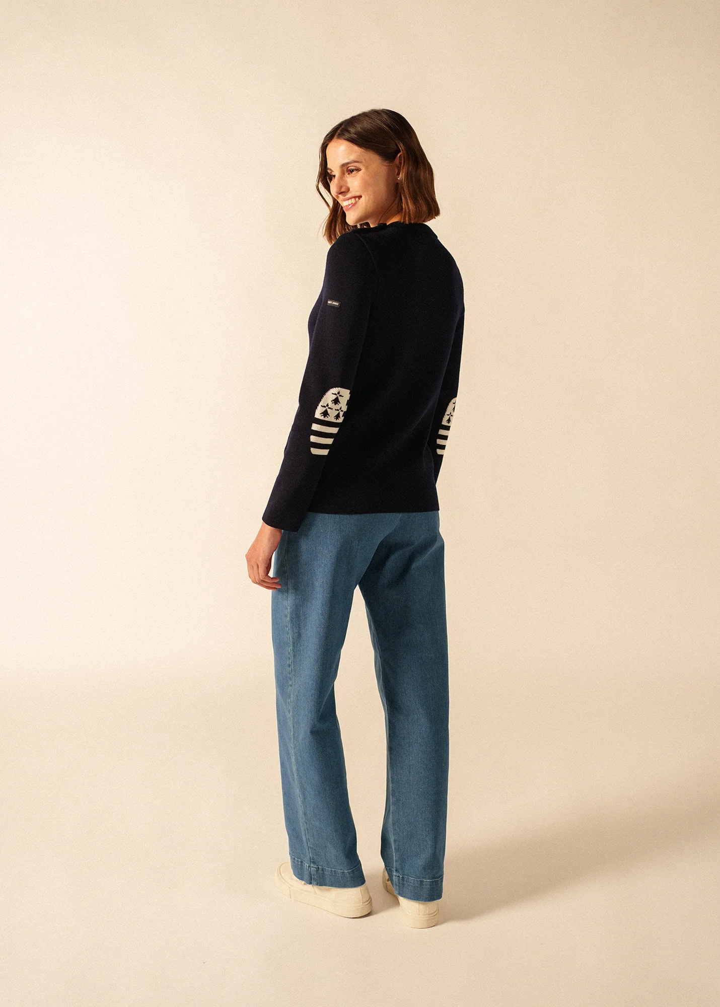 Pull Brégançon Bretagne – en laine, à coudières contrastées (NAVY/MULTICO)
