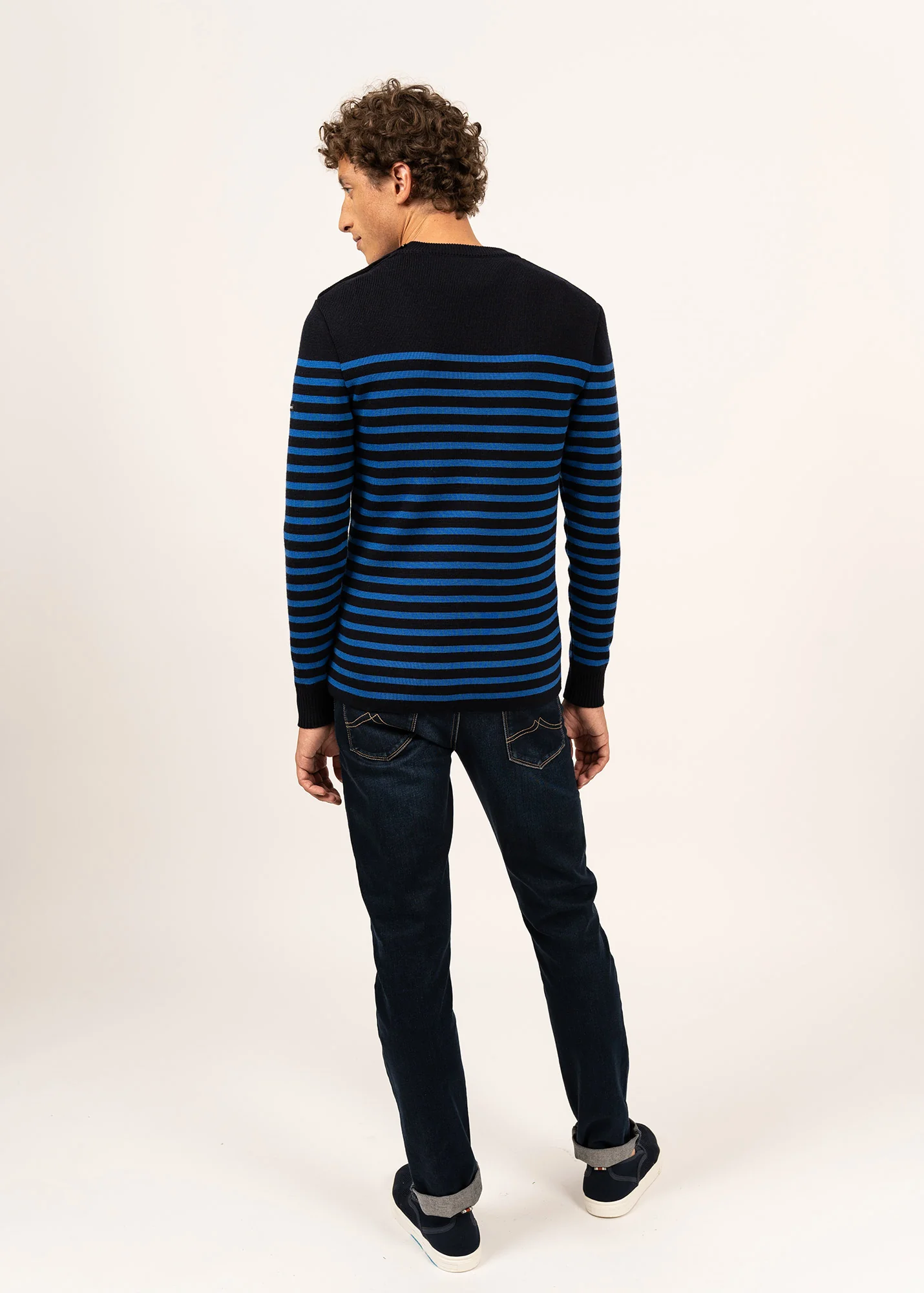 Pull marin rayé Rochefort – en laine mérinos (NAVY/GITANE)