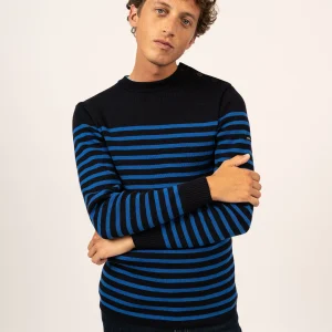 Pull marin rayé Rochefort - en laine mérinos (NAVY/GITANE)
