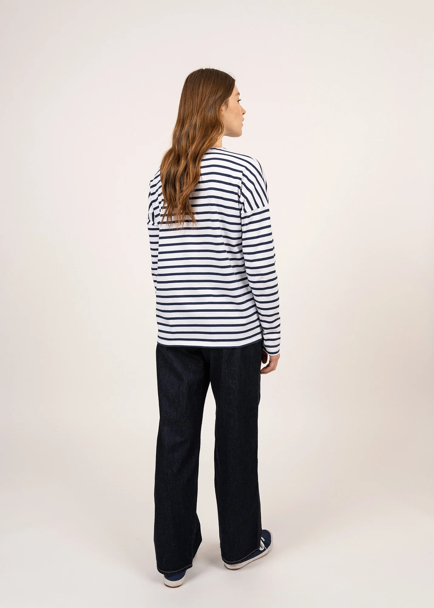 Marinière oversize Minquiers Drop – en coton léger (NEIGE/MARINE)