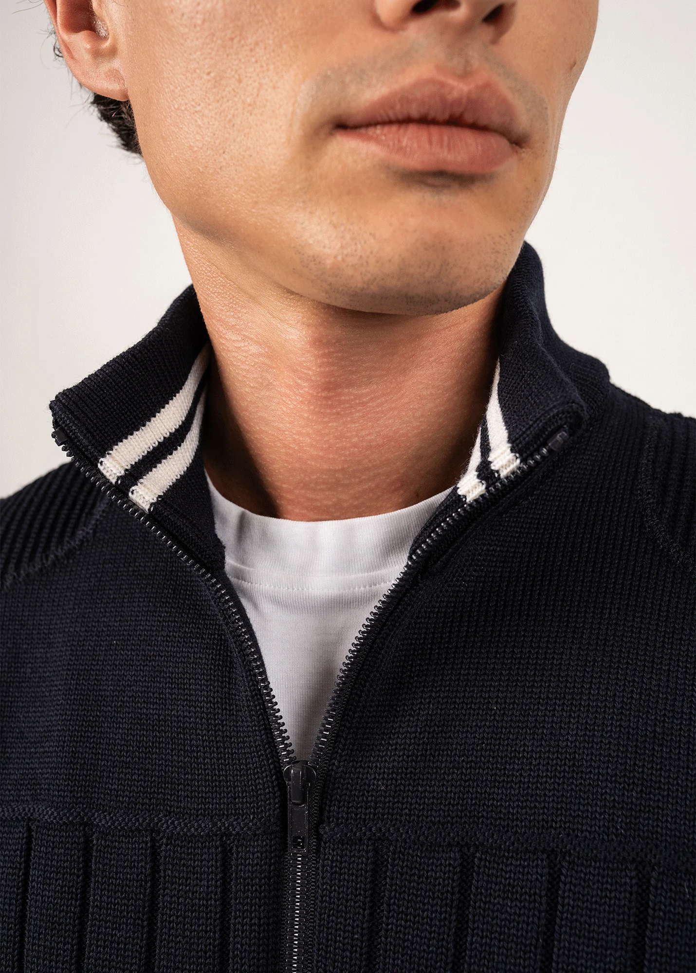 Veste en laine Calypso Réédit – à col montant (NAVY/BLANC)