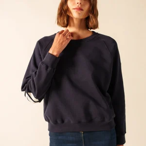 Sweat en coton Patsy - à coudières rayées (MARINE/BLANC/MARINE)