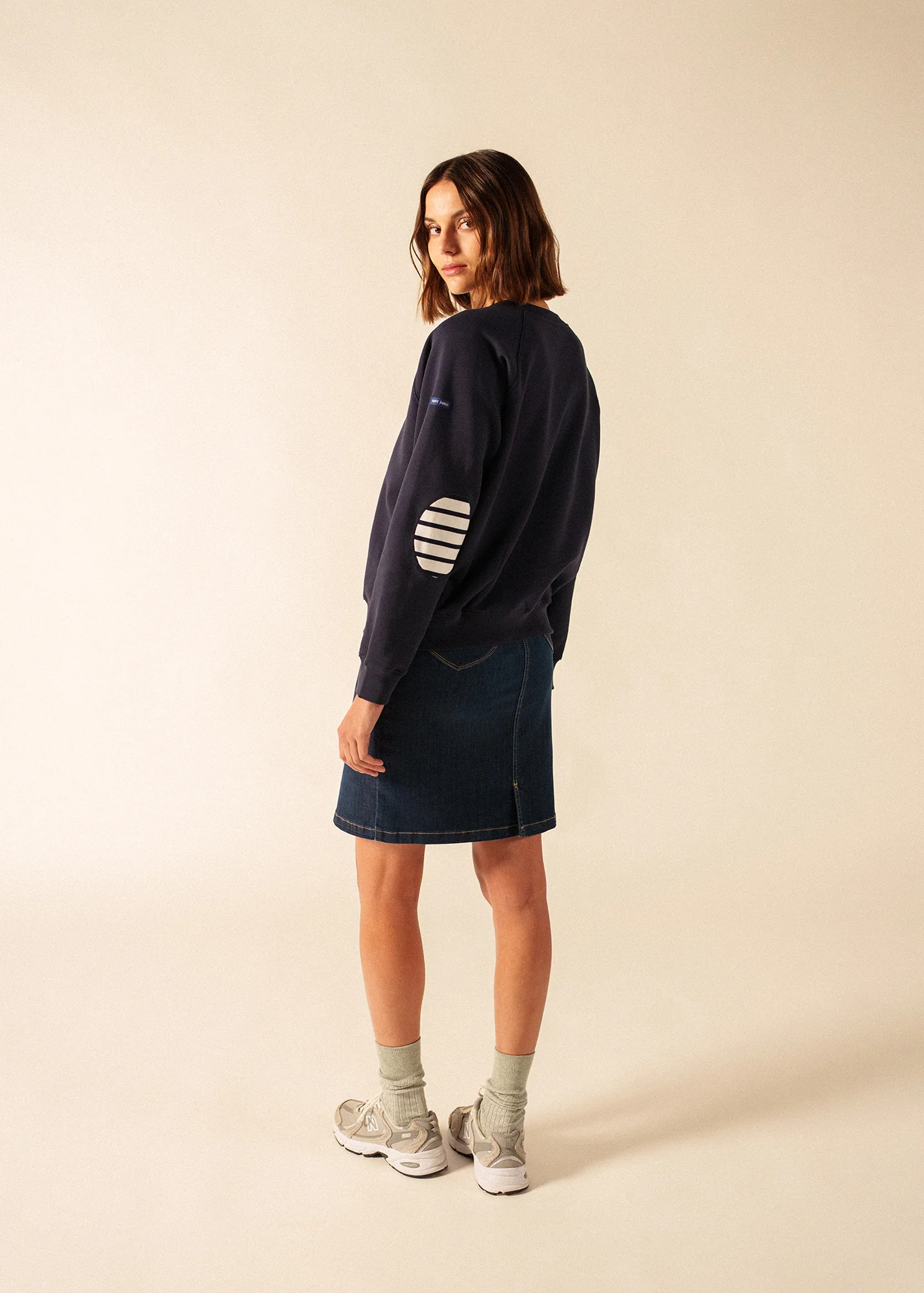 Sweat en coton Patsy – à coudières rayées (MARINE/BLANC/MARINE)