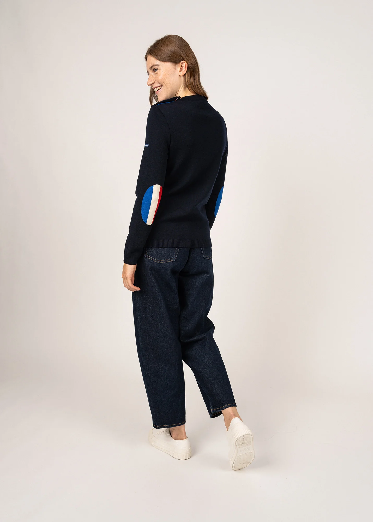 Pull Brégançon Elysée à coudières contrastées – SAINT JAMES x Elysée (NAVY)