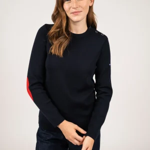 Pull Brégançon Elysée à coudières contrastées - SAINT JAMES x Elysée (NAVY)