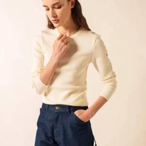 Pull marin uni Marée - en laine mérinos (ECUME)