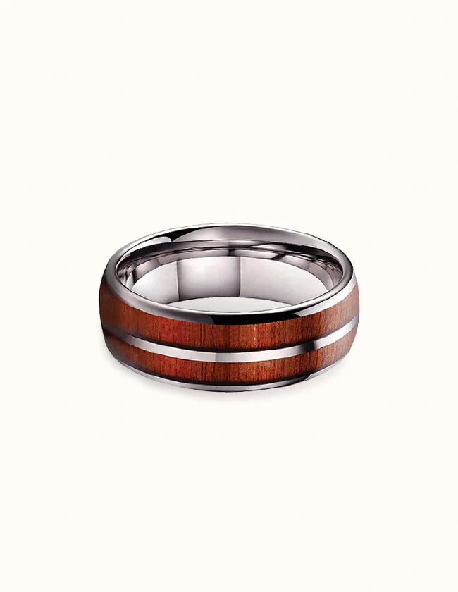 Bague Tungstène et Bois de Koa